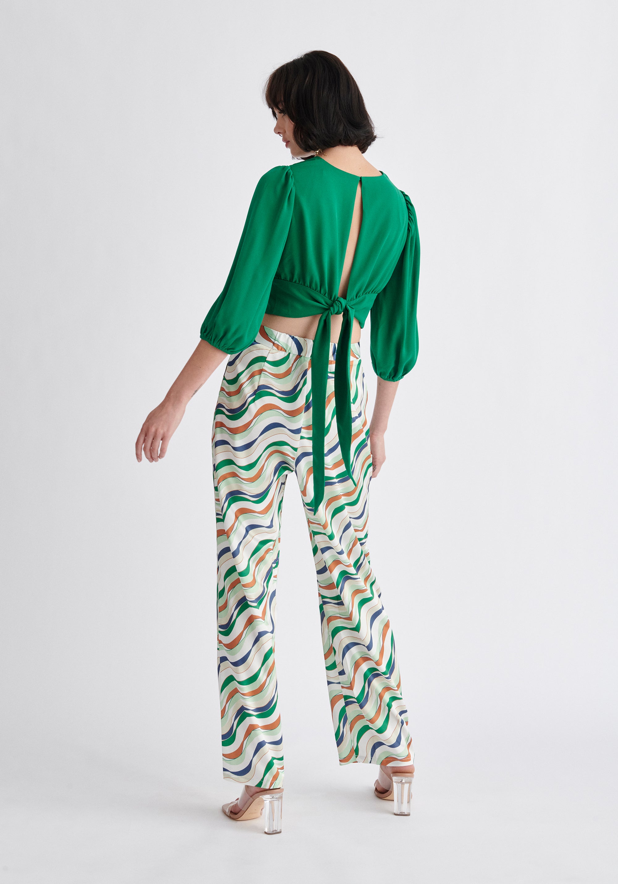 Paisie Wave Print Trousers in Green Back