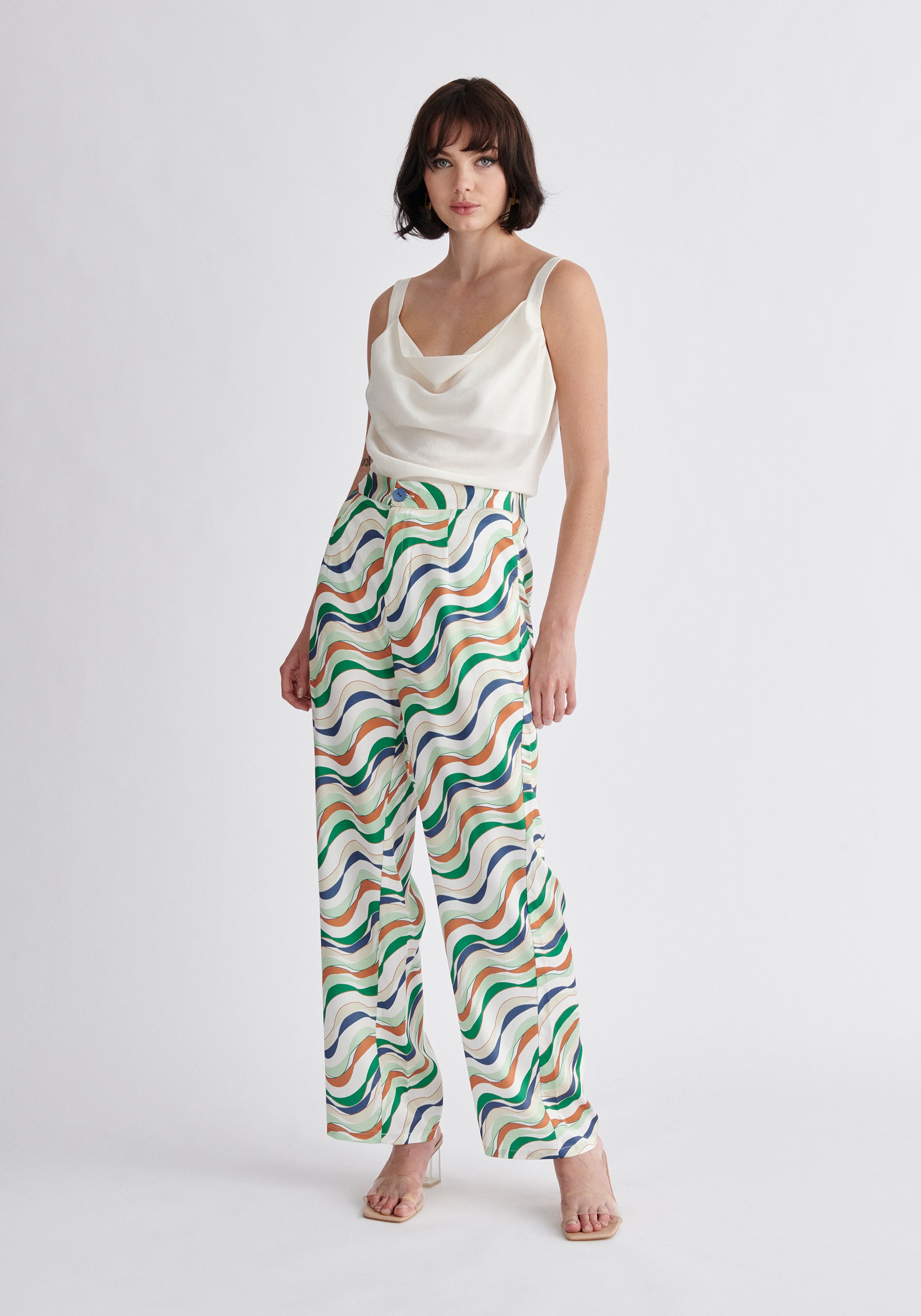 Paisie Wave Print Trousers in Green