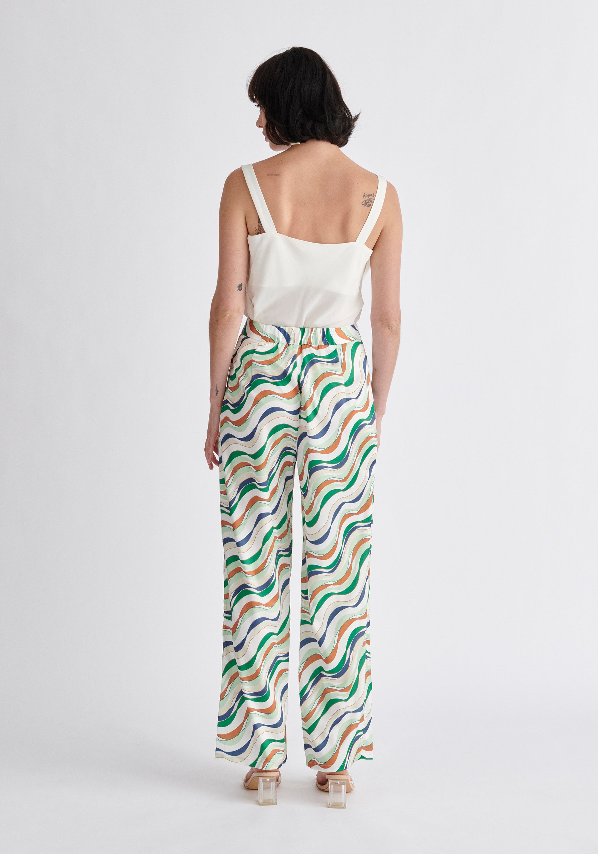 Paisie Wave Print Trousers in Green Back