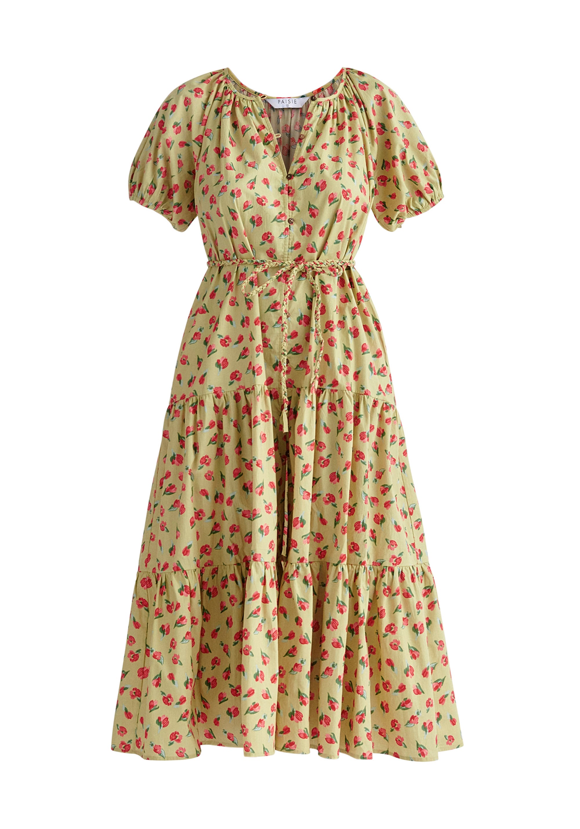 Paisie Floral Tiered Belted Cotton Dress Cut Out