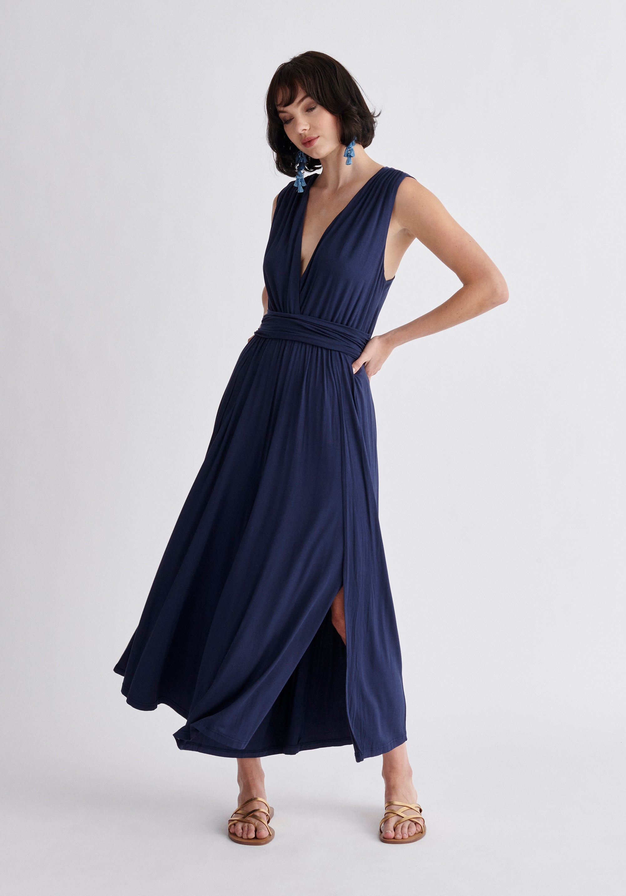 Paisie Cross Back Jersey Jumpsuit in Navy