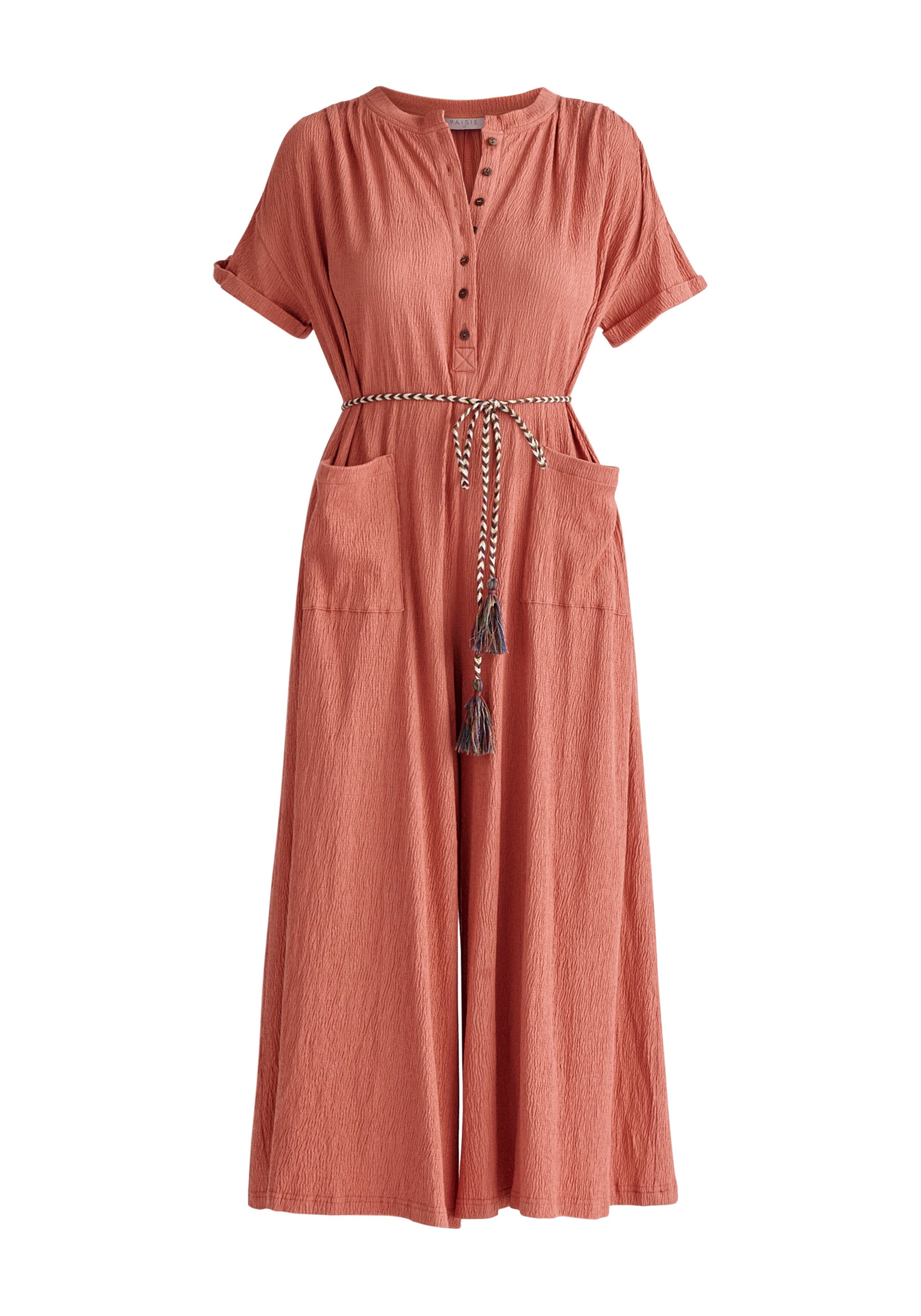 Paisie Belted Button Jumpsuit in Pink Cut Out