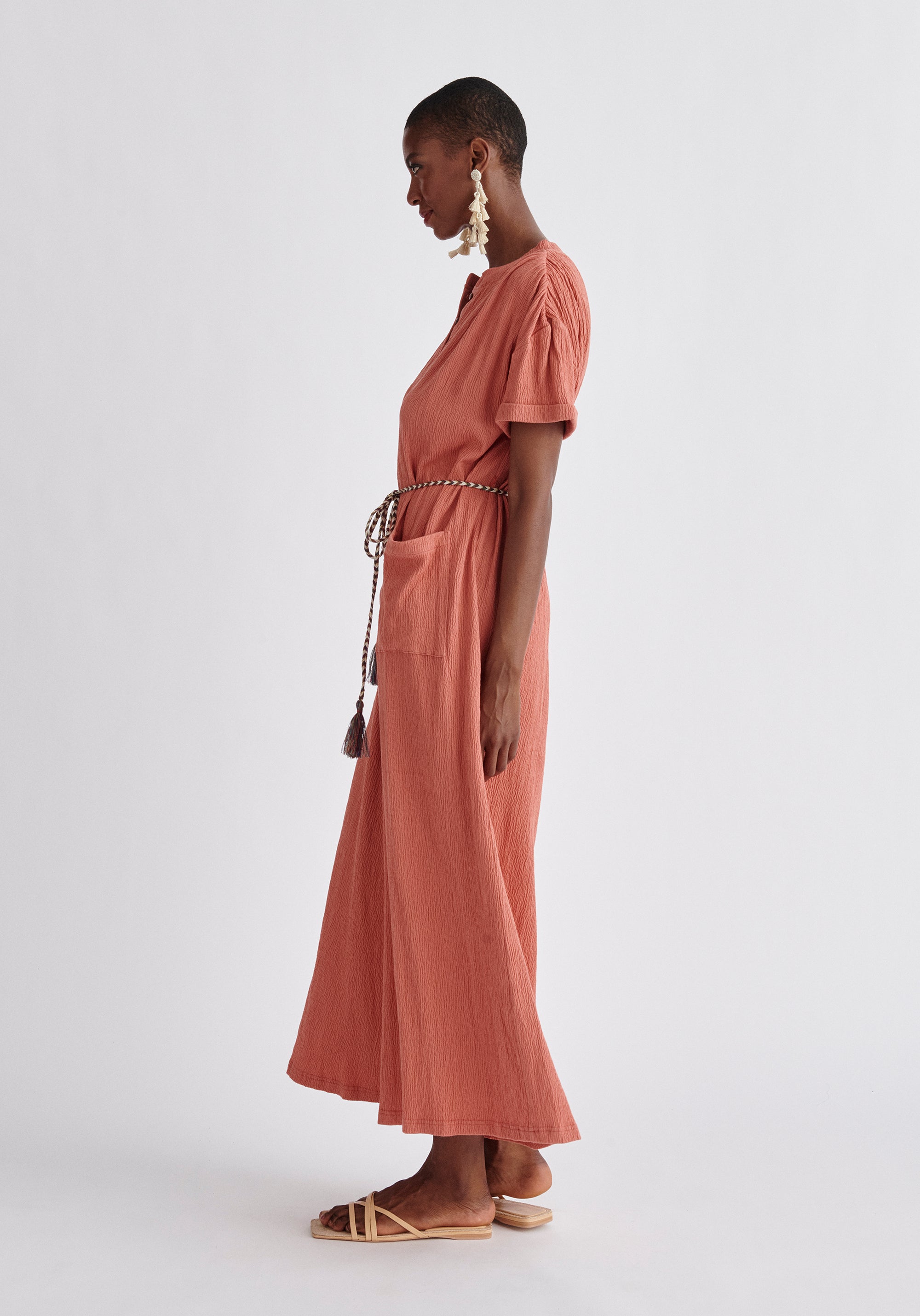 Paisie Belted Button Jumpsuit in Pink Side