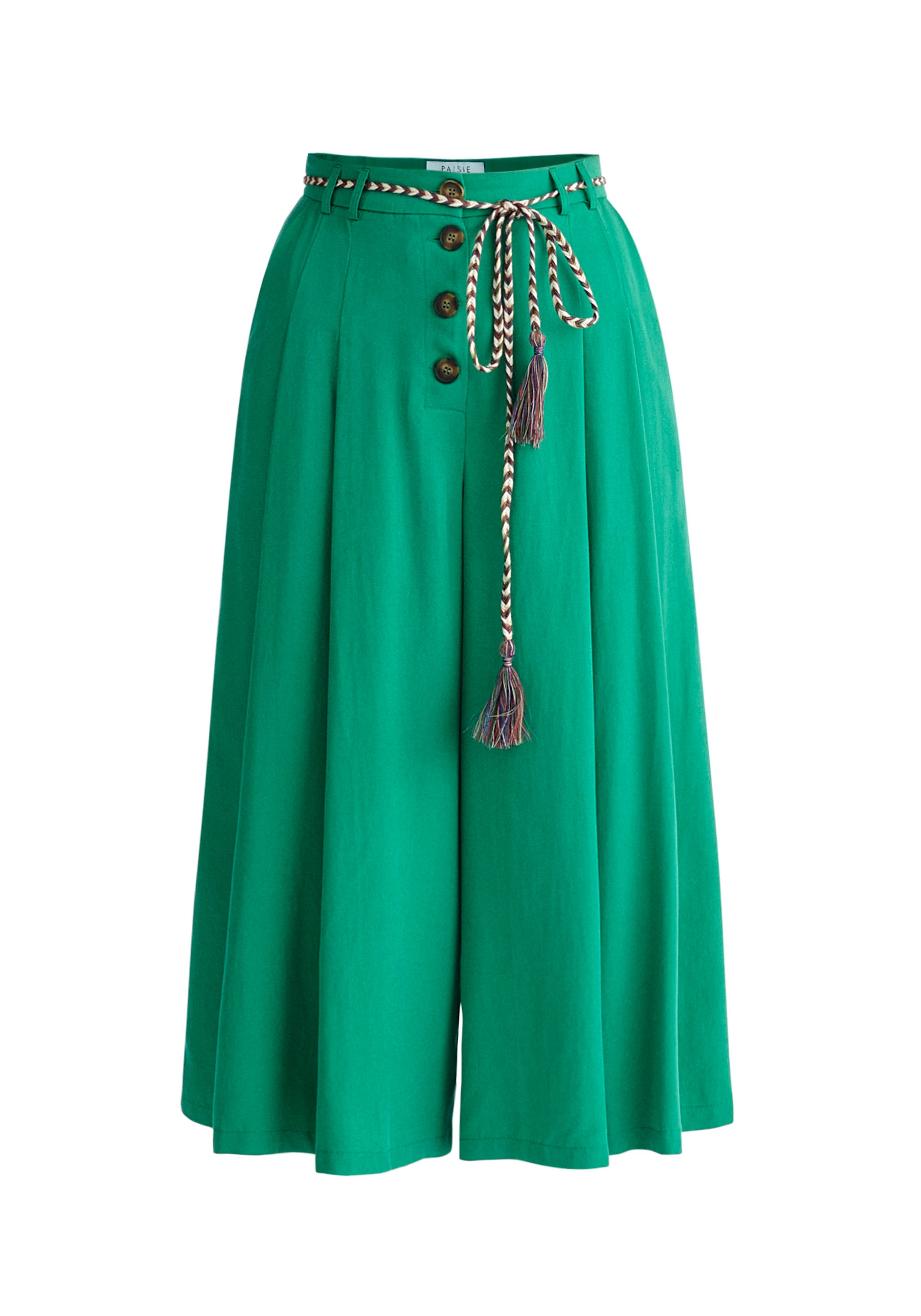 Paisie Pleated Tencel Culottes in Green Cut Out
