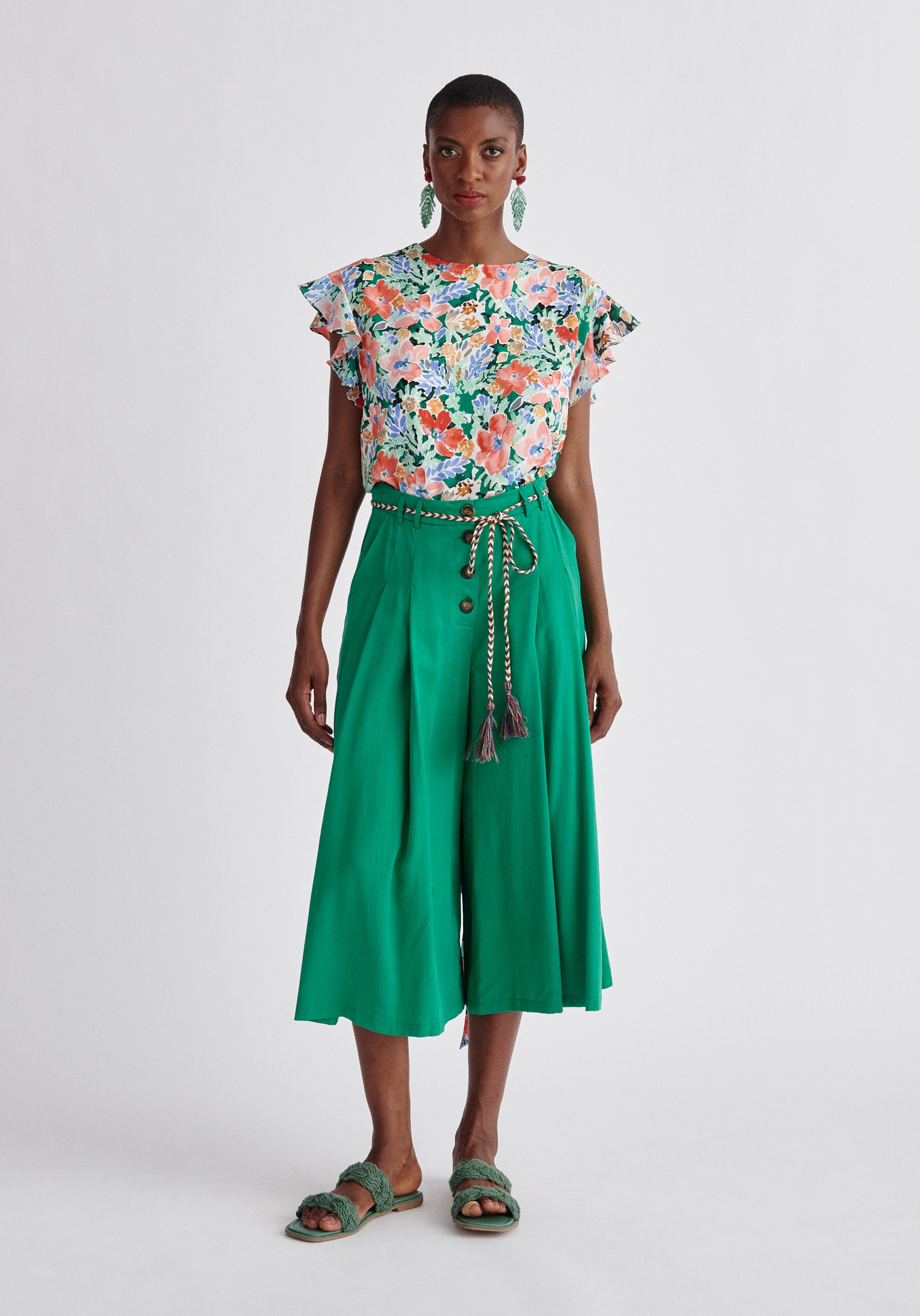 Paisie Pleated Tencel Culottes in Green